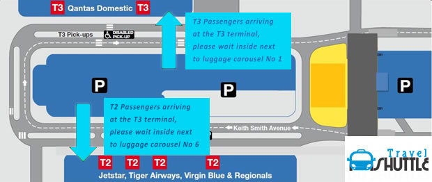 travel shuttle t2 & t3 international airport terminal pickup point